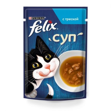 Felix Felix влажный корм-суп для кошек, с треской, кусочки в подливе, в паучах - 48 г