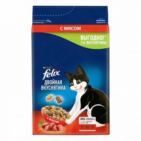 Felix Felix Двойная Вкуснятина сухой корм для взрослых кошек, с мясом - 3 кг