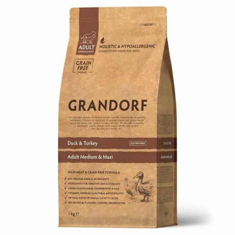 Grandorf Grandorf сухой корм для собак средних и крупных пород, с уткой и индейкой - 1 кг