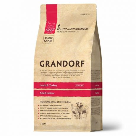 Grandorf Grandorf Indoor сухой корм для домашних кошек, с ягненком и индейкой - 2 кг