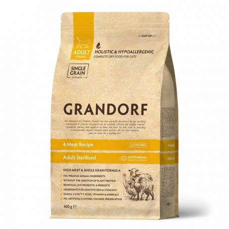 Grandorf Grandorf Sterilised сухой корм для стерилизованных кошек четыре вида мяса - 400 г