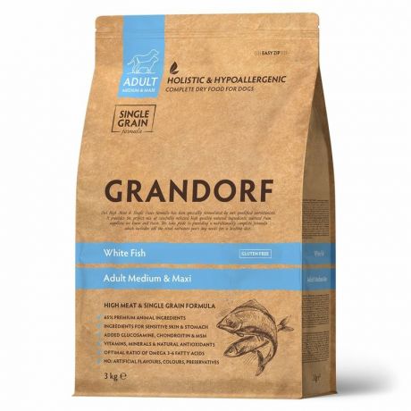 Grandorf Grandorf сухой корм для собак средних и крупных пород, с белой рыбой - 3 кг