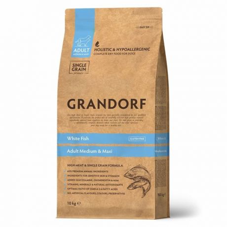 Grandorf Grandorf сухой корм для собак средних и крупных пород, с белой рыбой - 10 кг