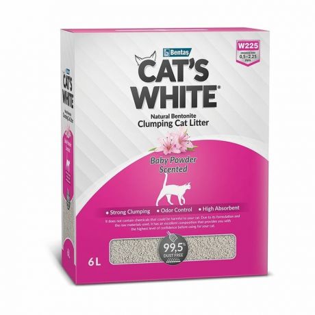 Cats White Cats White BOX Baby Powder наполнитель для кошек, комкующийся, с ароматом детской присыпки - 6 л