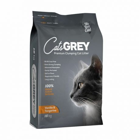 Cats Grey Cats Grey Vanilla & Tangerine наполнитель для кошек, комкующийся, с ароматом ванили и танжерина - 16 кг