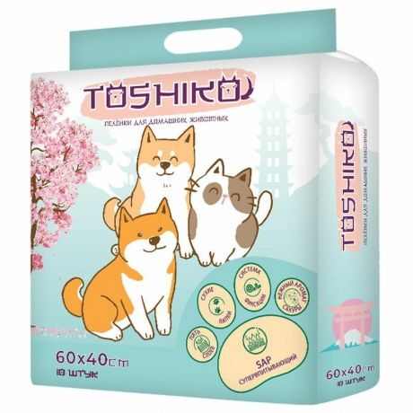 Toshiko Toshiko впитывающие пеленки одноразовые для животных с ароматом сакуры 10 шт 60х40 см
