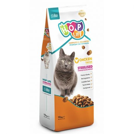 HOP LIFE Hop Life Sterilised полнорационный сухой корм для стерилизованных кошек с курицей - 15 кг