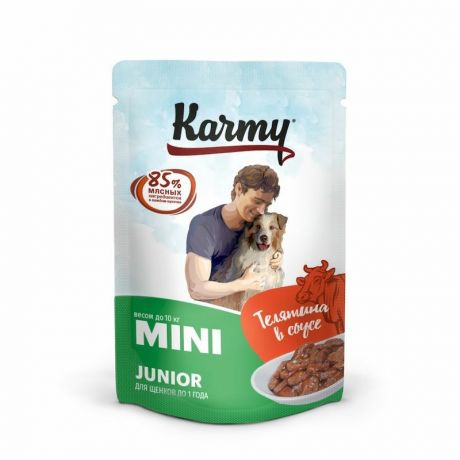 Karmy Влажный корм Karmy Mini Junior для щенков мелких пород с телятиной мясные кусочки в соусе - 80 г