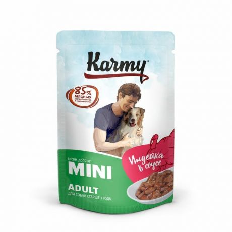 Karmy Влажный корм Karmy Mini Adult для собак мелких пород с индейкой мясные кусочки в соусе - 80 гр
