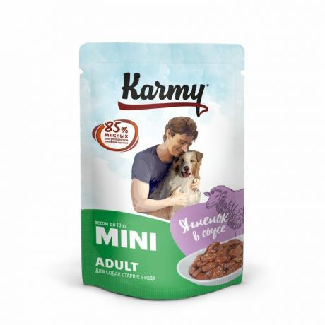 Karmy Влажный корм Karmy Mini Adult для собак мелких пород с ягненком мясные кусочки в соусе - 80 г