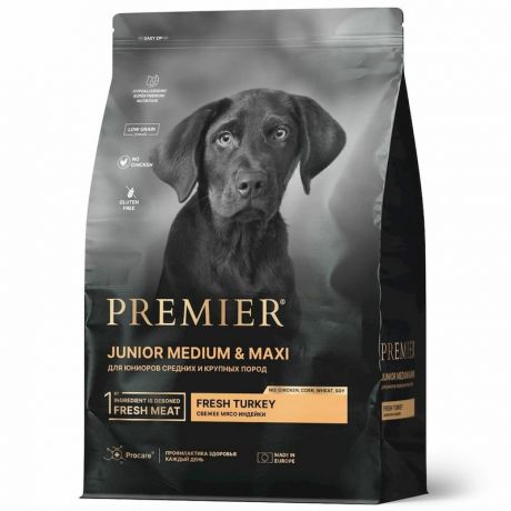 Premier Premier Dog Turkey Junior Medium&Maxi сухой корм для юниоров средних и крупных пород с индейкой- 1 кг