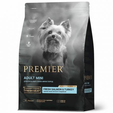 Premier Premier Dog Salmon&Turkey Adult Mini сухой корм для собак мелких пород с лососем и индейкой -1 кг