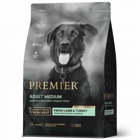 Premier Premier Dog Lamb&Turkey Adult Medium сухой корм для собак средних пород с ягненком и индейкой - 3 кг