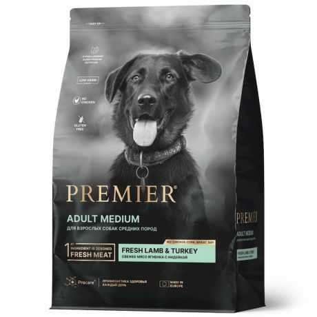 Premier Premier Dog Lamb&Turkey Adult Medium сухой корм для собак средних пород с ягненком и индейкой - 1 кг