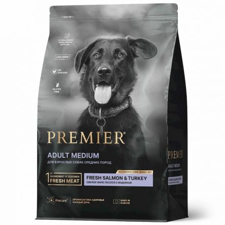 Premier Premier Dog Salmon&Turkey Adult Medium сухой корм для собак средних пород с лососем и индейкой - 1 кг