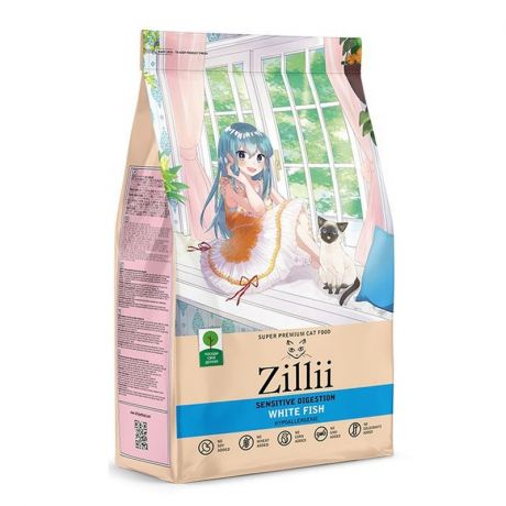 ZILLII Zillii Sensitive Digestion Cat полнорационный сухой корм для кошек с чувствительным пищеварением, с белой рыбой - 2 кг