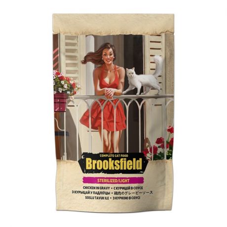 Brooksfield Brooksfield Sterilized/Light полнорационный влажный корм для кошек с избыточным весом или стерилизованных с курицей, кусочки в соусе, в паучах - 85 г