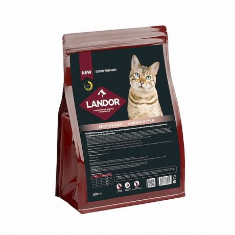 LANDOR Landor сухой корм для взрослых кошек с чувствительным пищеварением, c индейкой и уткой - 400 г