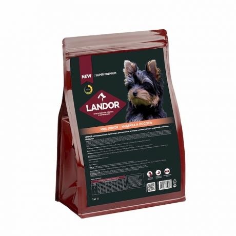 LANDOR Landor сухой корм для щенков и юниоров мелких пород, c индейкой и лососем - 1 кг