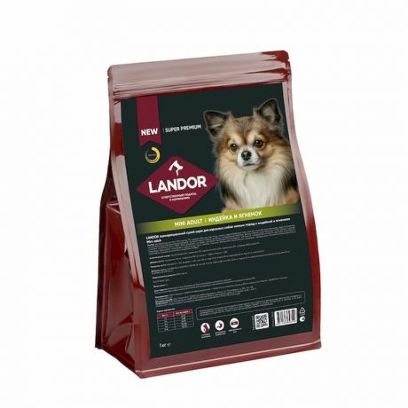 LANDOR Landor сухой корм для взрослых собак мелких пород, c индейкой и ягненком - 1 кг