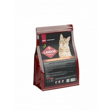 LANDOR Landor сухой корм для взрослых кошек для шерсти и здоровья кожи, c индейкой и лососем - 2 кг
