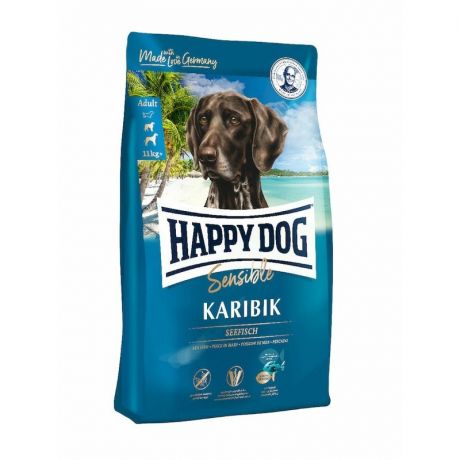 HAPPY DOG Happy Dog Supreme Sensible Karibik полнорационный сухой корм для собак средних и крупных пород, беззерновой, с морской рыбой и картофелем - 11 кг