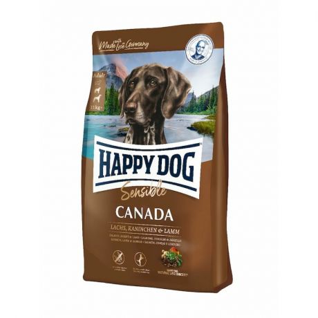 HAPPY DOG Happy Dog Supreme Sensible Canada полнорационный сухой корм для собак средних и крупных пород с высокой активностью, беззерновой, с лососем, кроликом, ягненком и картофелем - 11 кг