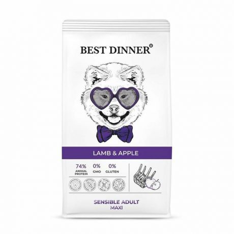 BEST DINNER Best Dinner Sensible Adult Maxi Lamb & Apple полнорационный сухой корм для собак крупных пород с чувствительным пищеварением, с ягненком и яблоком - 3 кг