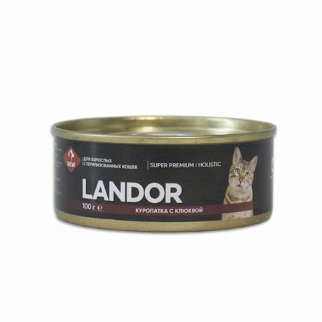 LANDOR Landor влажный корм для стерилизованных взрослых кошек, с куропатка и клюквой, в консервах - 100 г