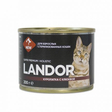 LANDOR Landor влажный корм для стерилизованных взрослых кошек, с куропатка и клюквой, в консервах
