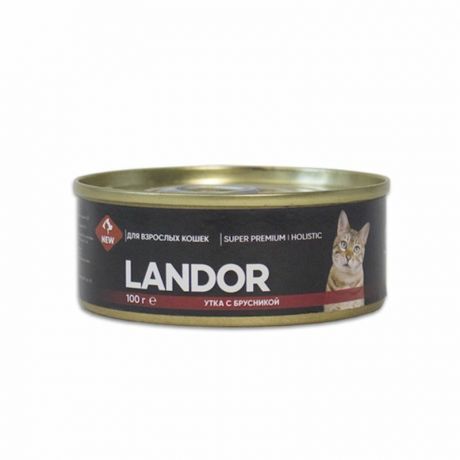 LANDOR Landor влажный корм для взрослых кошек, с уткой и брусникой, в консервах - 100 г