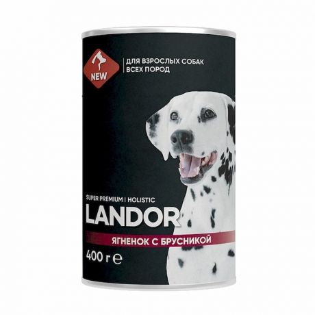 LANDOR Landor влажный корм для взрослых собак всех пород, с ягненком и брусникой, в консервах