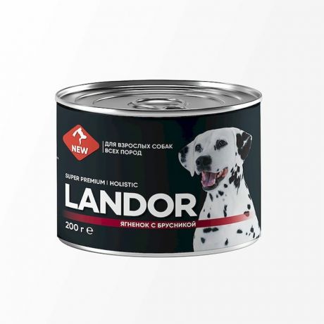 LANDOR Landor влажный корм для взрослых собак всех пород, с ягненоком и брусникой, в консервах - 200 г