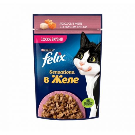 Felix Felix Sensations влажный корм для взрослых кошек, с лососем, в желе, в паучах - 75 г