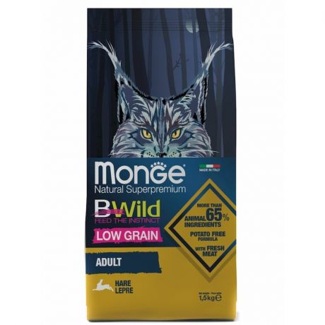 Monge Monge Cat BWild LOW GRAIN низкозерновой корм из мяса зайца для взрослых кошек 1,5 кг