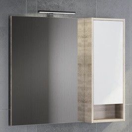 Зеркальный шкаф 90х80 см белый глянец/дуб сонома Comforty Гамбург 00004142227