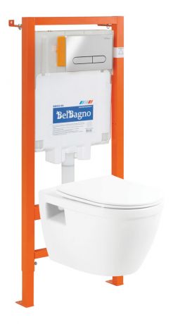 Комплект подвесной унитаз BelBagno Loto BB070CHR/SC + система инсталляции BelBagno BB002-80 + BB005-PR-CHROME