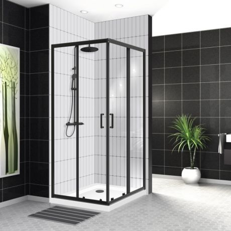 Душевой уголок 100х100 см BelBagno UNO-195-A-2-100-C-NERO прозрачное