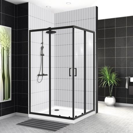 Душевой уголок 100х80 см BelBagno UNO-195-AH-2-100/80-C-NERO прозрачное