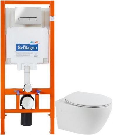 Комплект подвесной унитаз BelBagno Prospero BB507B + BB1055SC + система инсталляции BelBagno BB002-80 + BB005-PR-CHROME