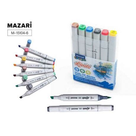 Набор маркеров для скетчинга Mazari Lindo Main colors, 6 шт