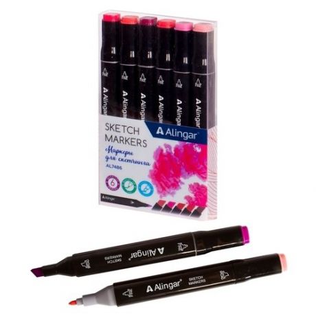 Набор маркеров для скетчинга Alingar AL7486, розовые, 6 шт.