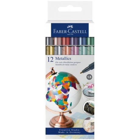Набор маркеров для декорирования Faber-Castell Metallics, 12 цветов, металлик, пулевидные, 1,5 мм