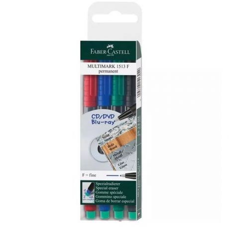 Набор перманентных маркеров Faber-Castell Multimark permanent F, 4 цветов, пулевидные, 0,6 мм