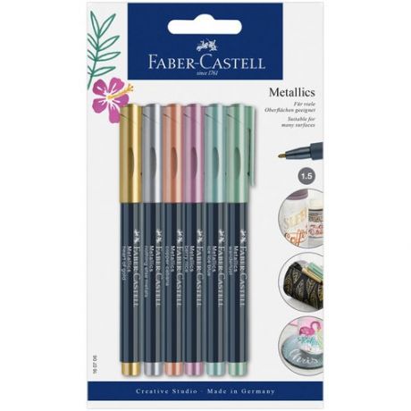 Набор маркеров для декорирования Faber-Castell Metallics, 6 цветов, металлик, пулевидные, 1,5 мм