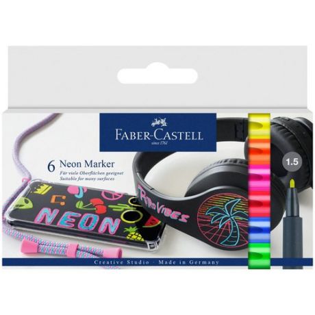 Набор маркеров для декорирования Faber-Castell Neon, 6 цветов, пулевидные, 1,5 мм