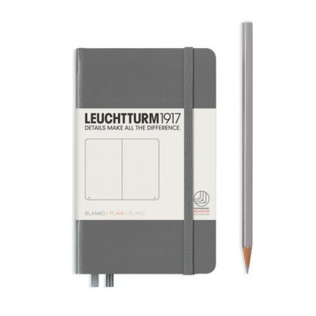 Записная книжка Leuchtturm A6, нелинованная, глубокий серый, 187 страниц, твердая обложка