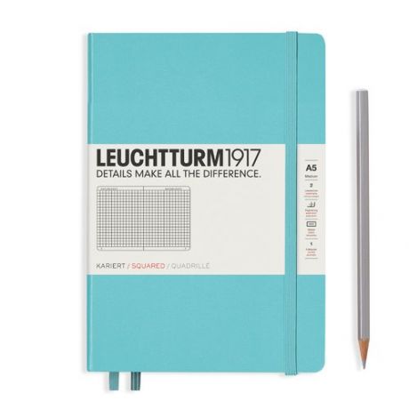 Записная книжка Leuchtturm Rising Colours А5, в клетку, бирюзовая, 251 страниц, твердая обложка