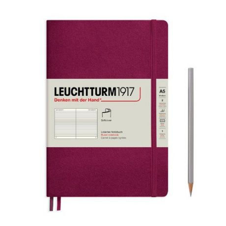 Записная книжка Leuchtturm А5, в линейку, винная, 123 страниц, мягкая обложка