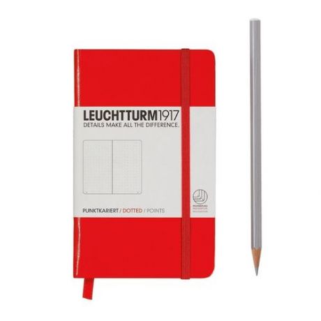 Записная книжка Leuchtturm Pocket Dotted, 187 листов, в точку, красная